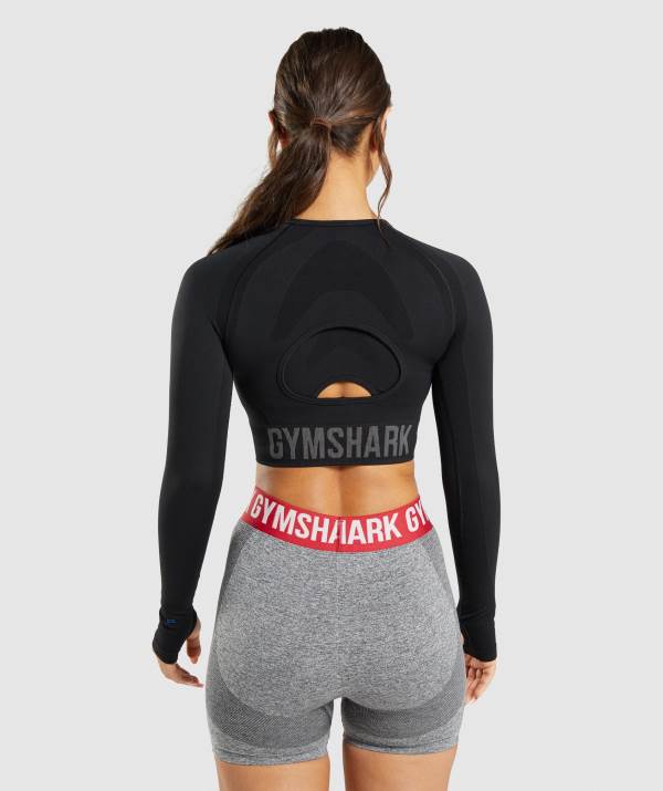 Damske Crop Top Gymshark Flex Sports Long Sleeve Čierne | PD9271864
